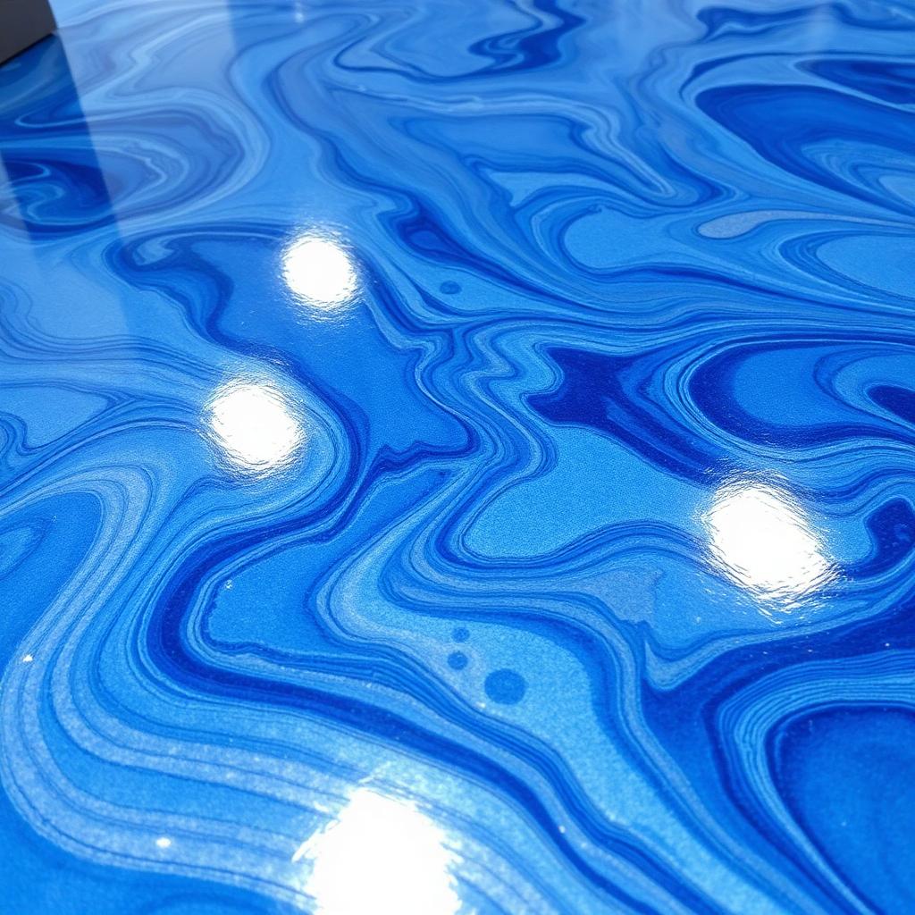 Metallic blue epoxy floor close up